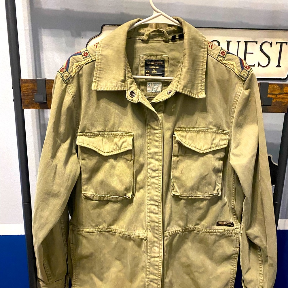 Superdry Green Utility jacket with Aztec Flowered embroidery